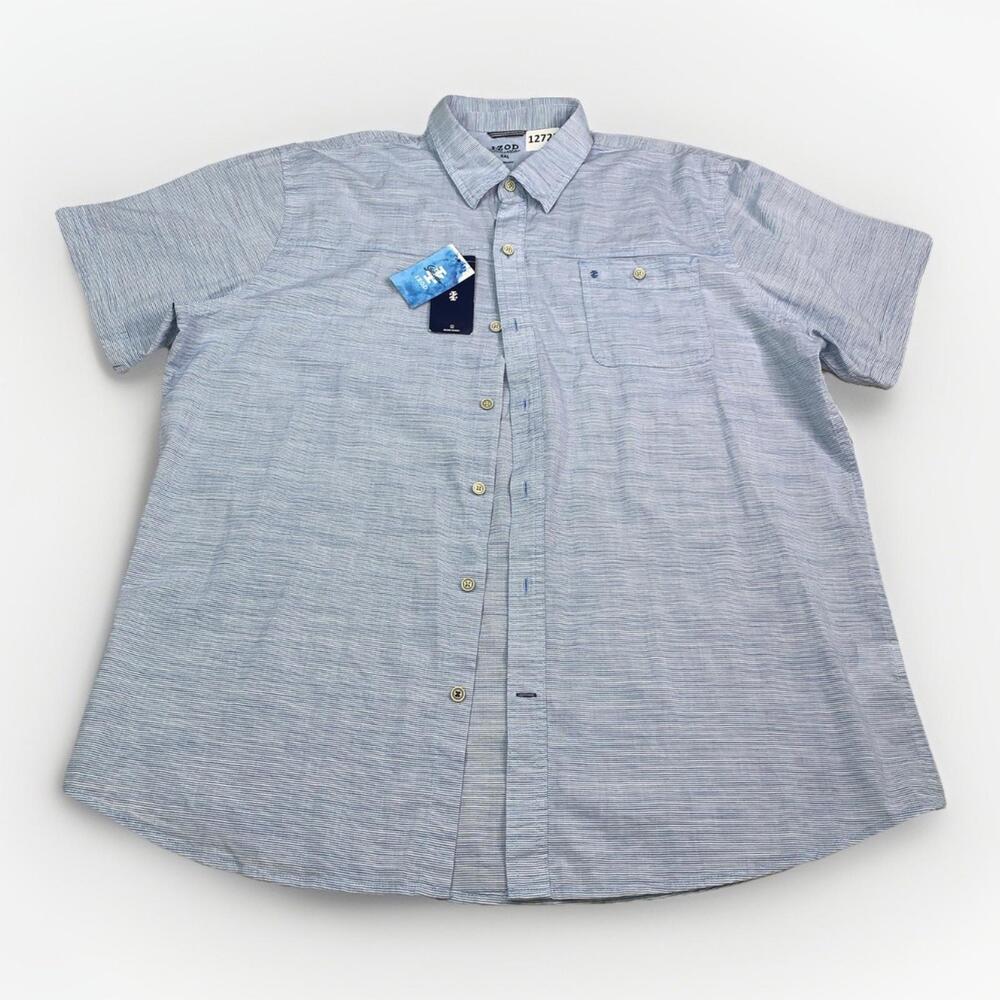 IZOD Saltwater Dockside Woven Oxford Short Sleeve Blue Mens 2XL NWT-12722